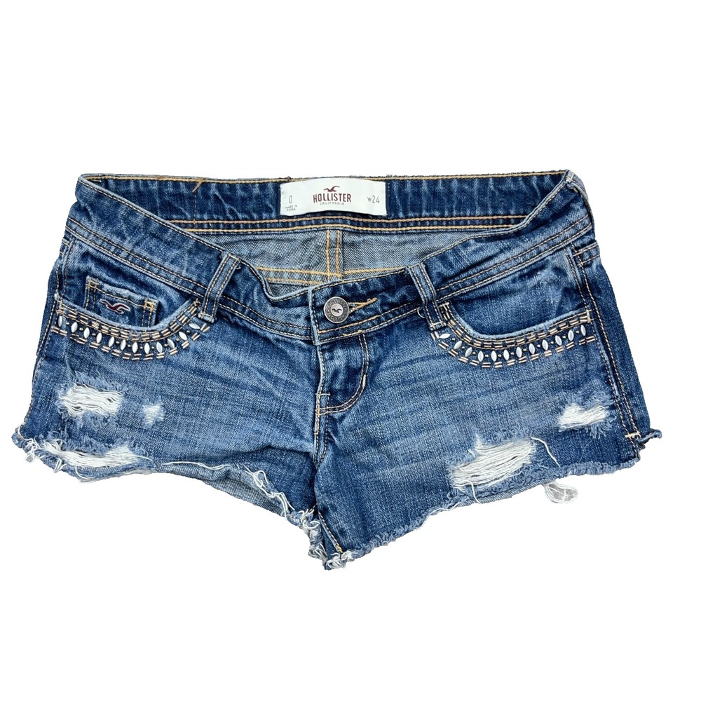Hollister Shorts Women 0 W24 Blue Cut Off Denim Jorts Hot Pants Booty